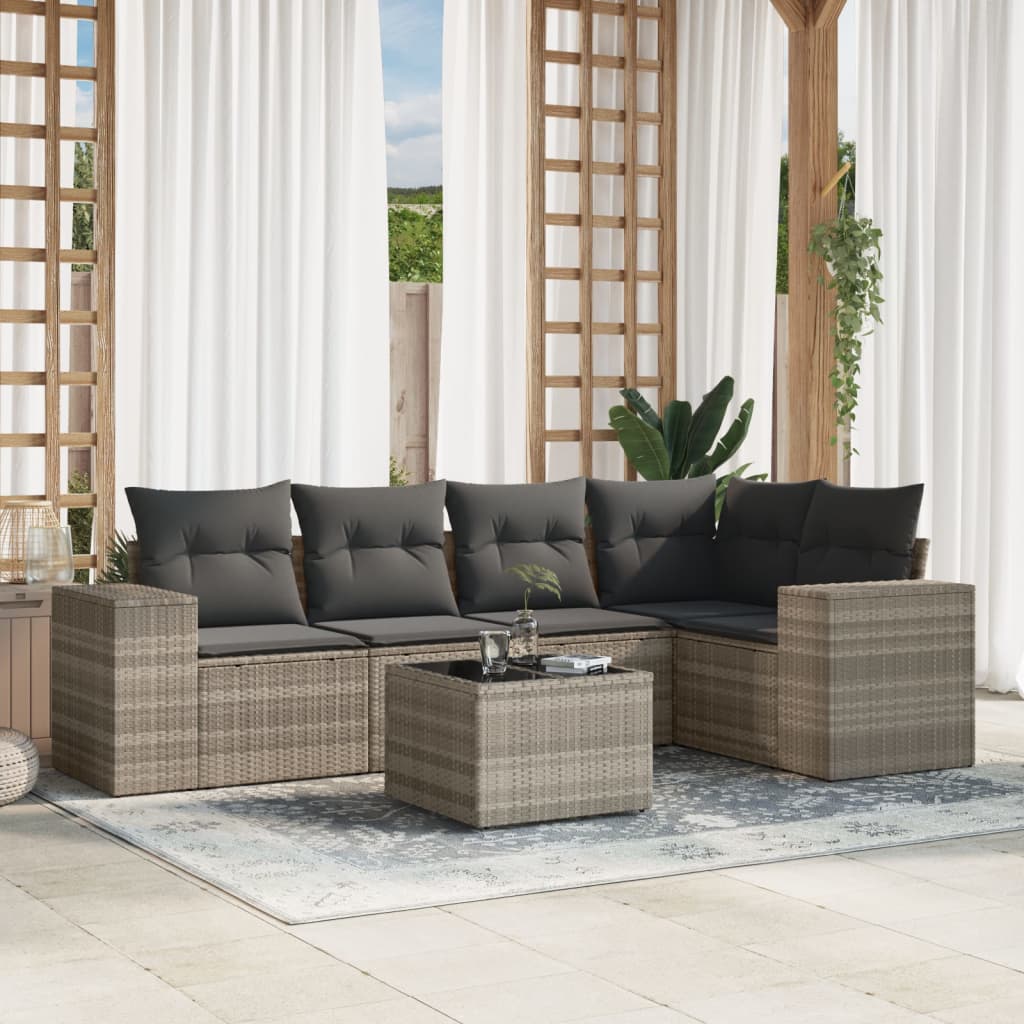 VidaXL 6-delige Loungeset met kussens poly rattan lichtgrijs