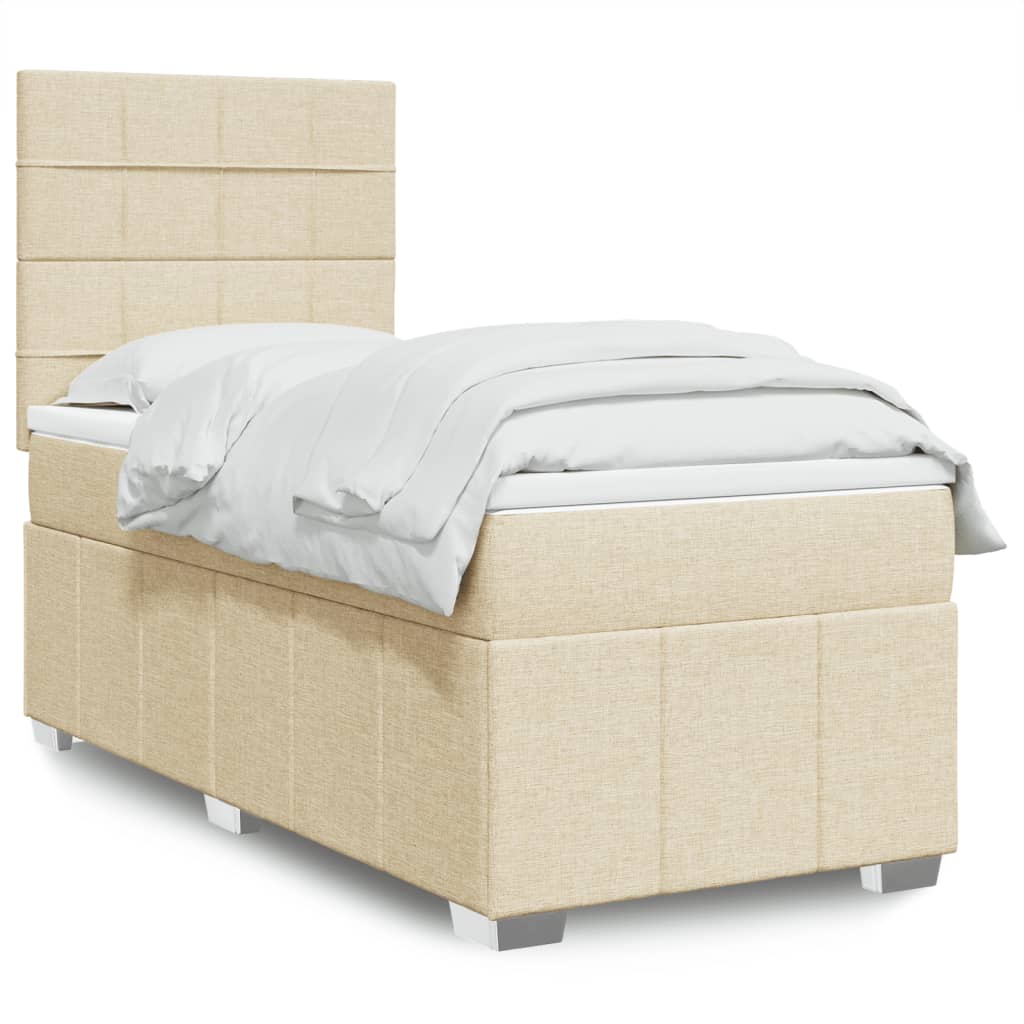 VidaXL Boxspring met matras stof crèmekleurig 100x200 cm