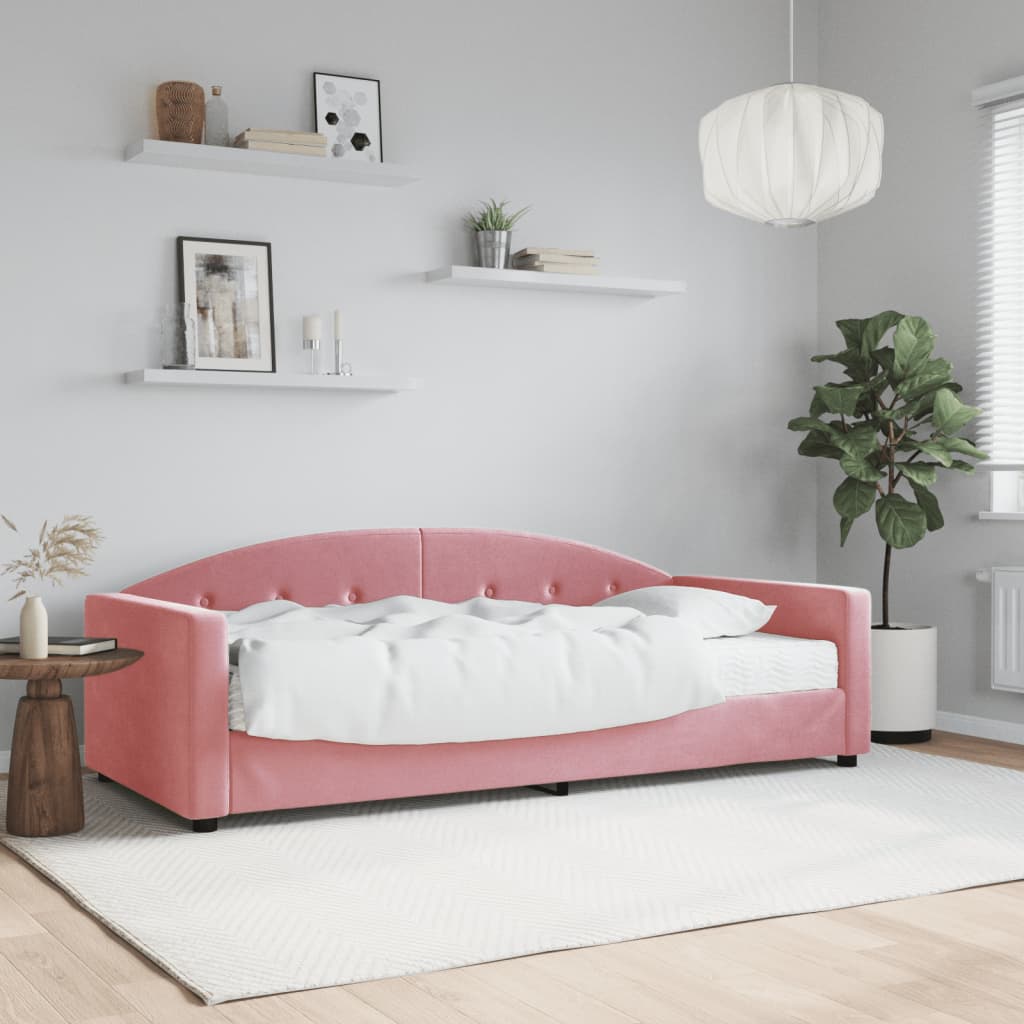 VidaXL Slaapbank met matras 90x200 cm fluweel roze