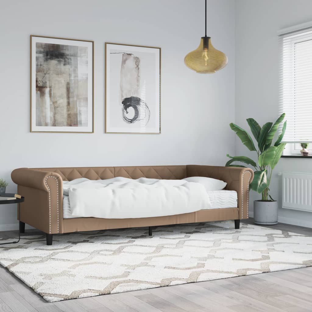 VidaXL Slaapbank met matras 90x200 cm kunstleer cappuccinokleurig