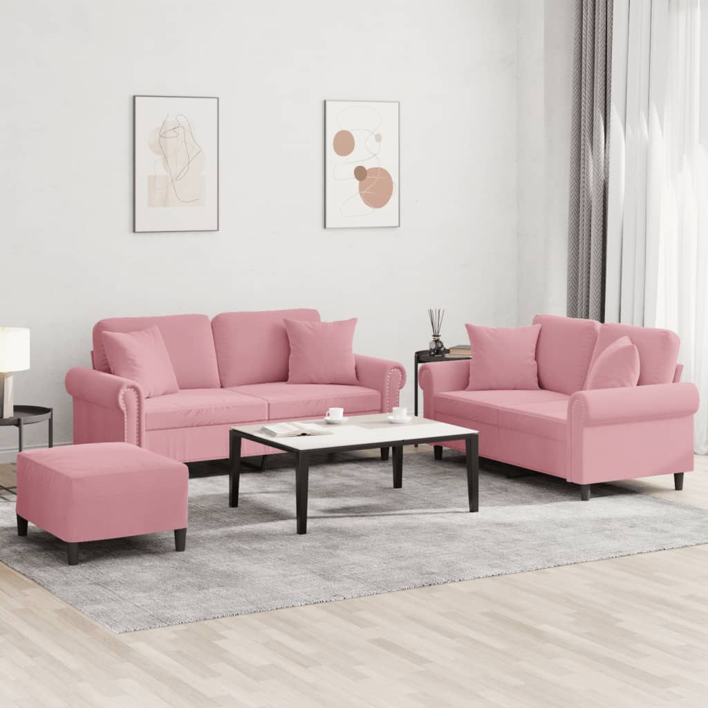 VidaXL 3-delige Loungeset met kussens fluweel roze