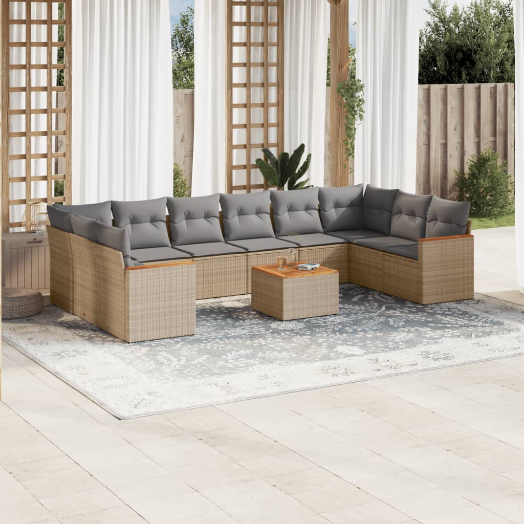 vidaxl 11-delige Loungeset met kussens poly rattan gemengd beige