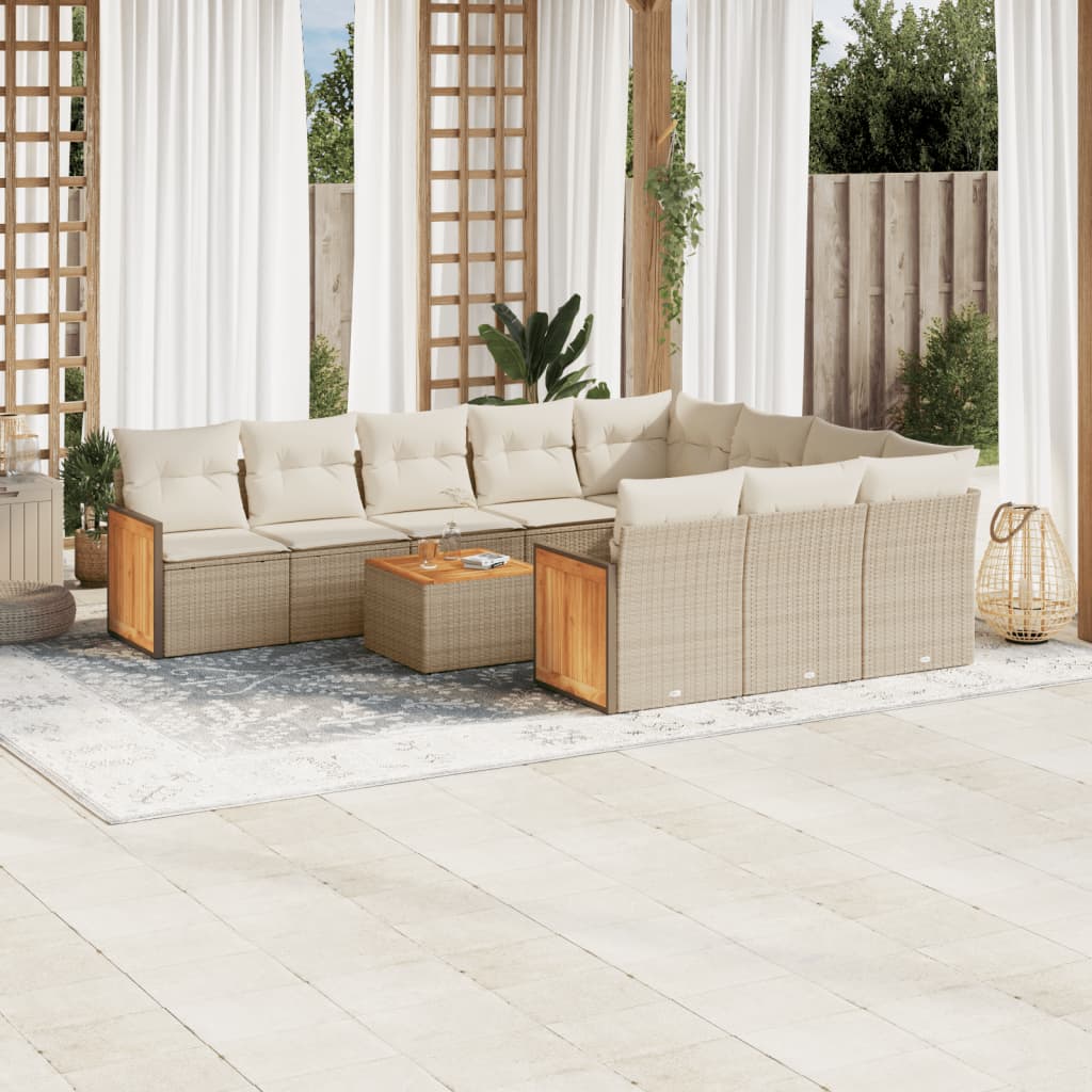 vidaxl 11-delige Tuinset met kussens poly rattan beige