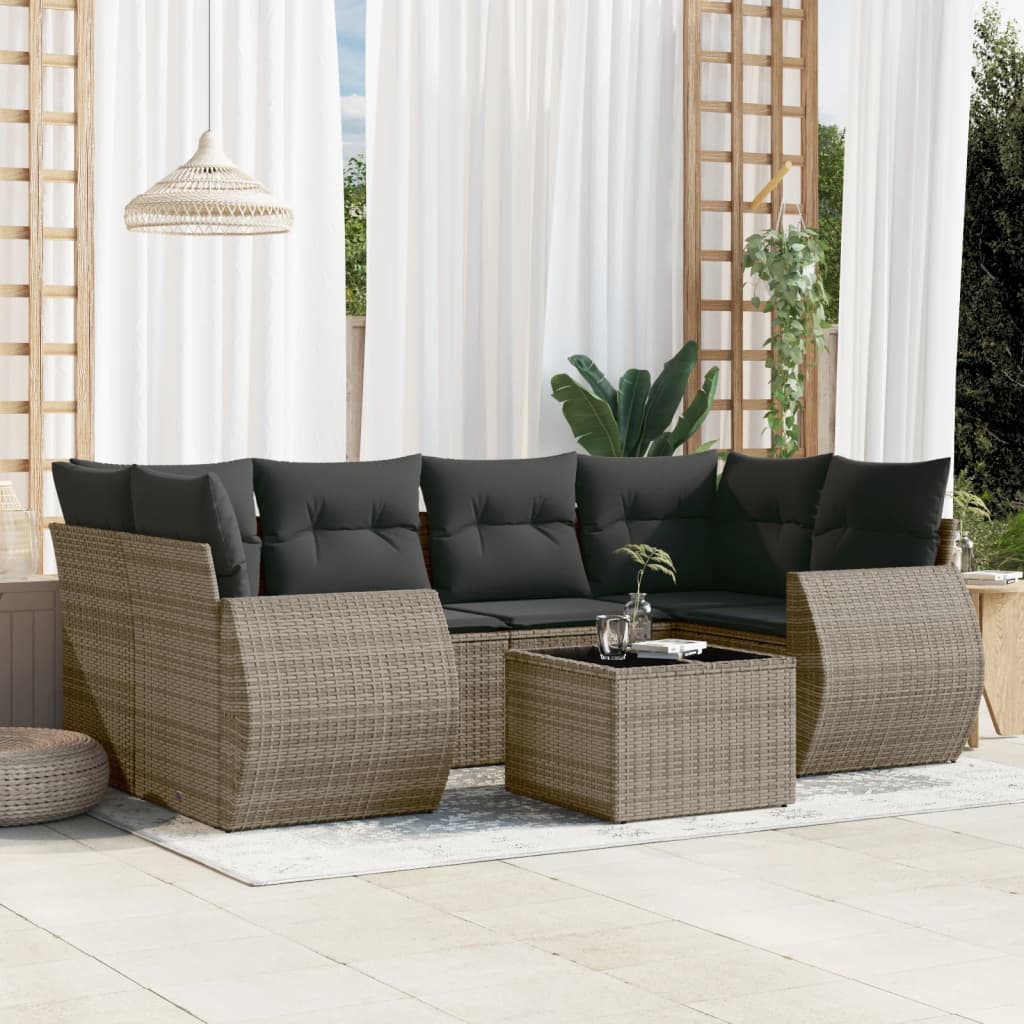 VidaXL 7-delige Loungeset met kussens poly rattan grijs