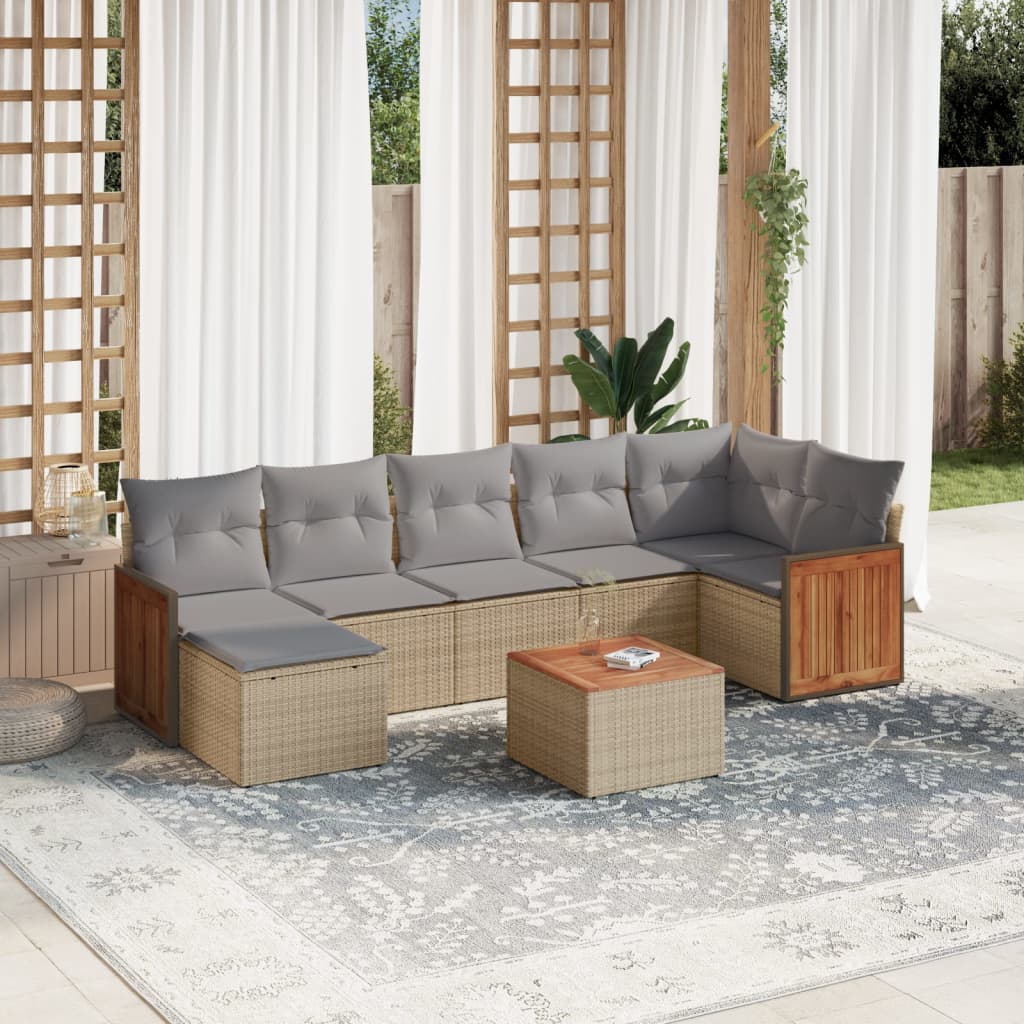 vidaxl 8-delige Loungeset met kussens poly rattan beige