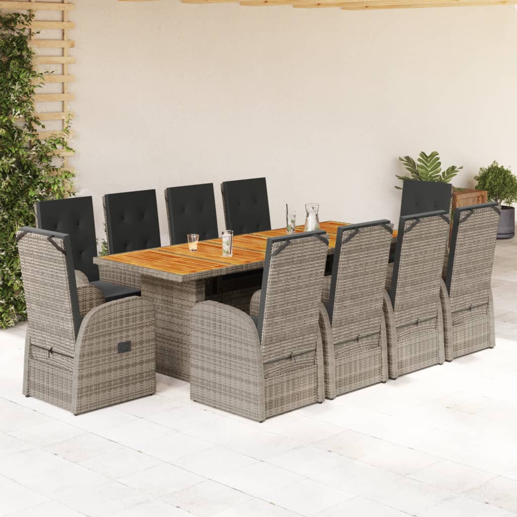 VidaXL 11-delige Tuinset met kussens poly rattan grijs