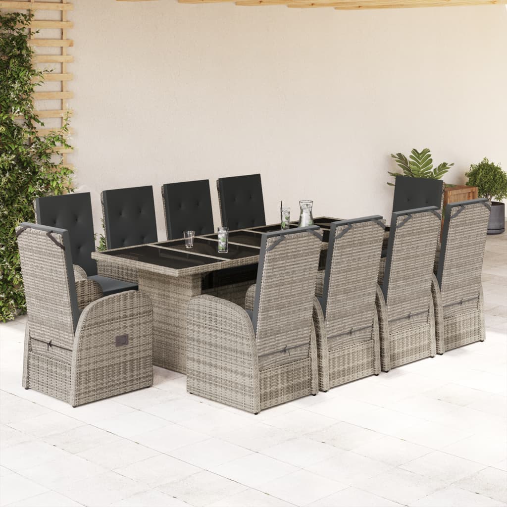 VidaXL 11-delige Tuinset met kussens poly rattan grijs