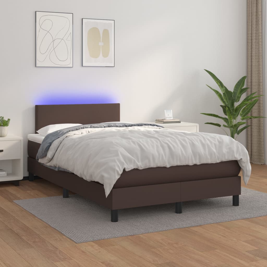 VidaXL Boxspring met matras en LED kunstleer bruin 120x200 cm