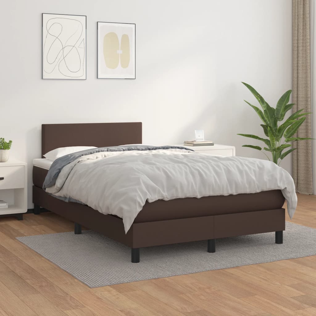 VidaXL Boxspring met matras kunstleer bruin 120x200 cm