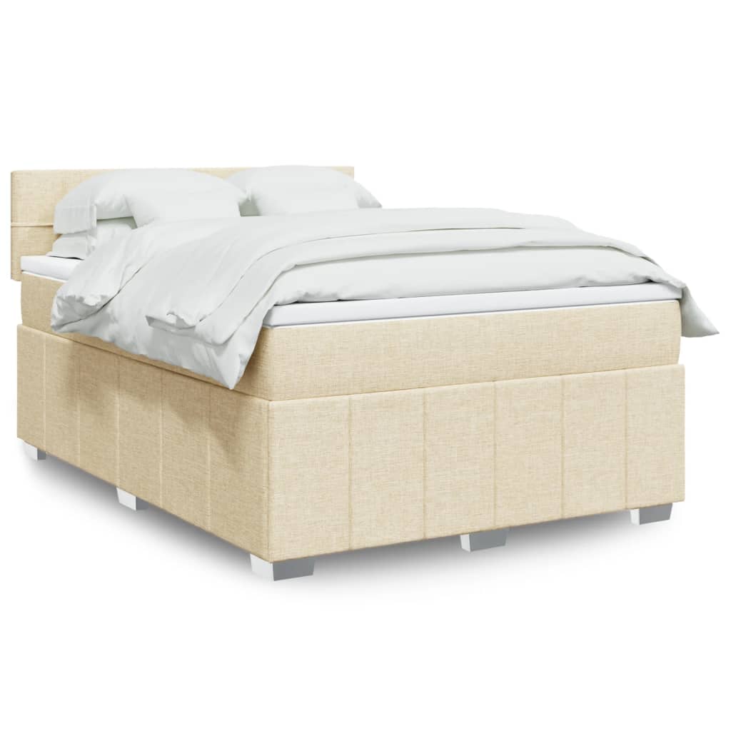 VidaXL Boxspring met matras stof crèmekleurig 160x200 cm