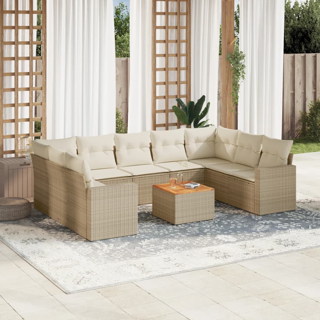 VidaXL 10-delige Loungeset met kussens poly rattan beige