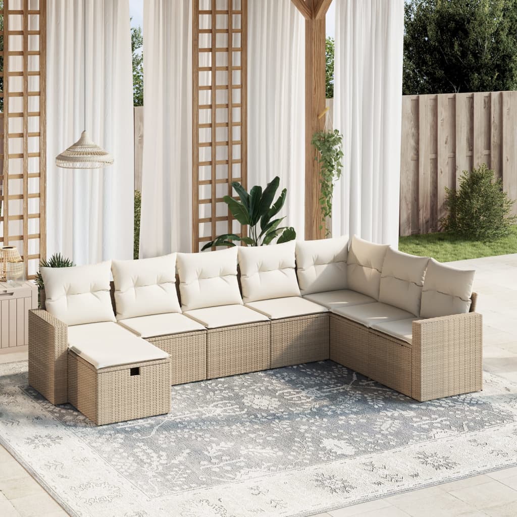 VidaXL 8-delige Loungeset met kussens poly rattan beige