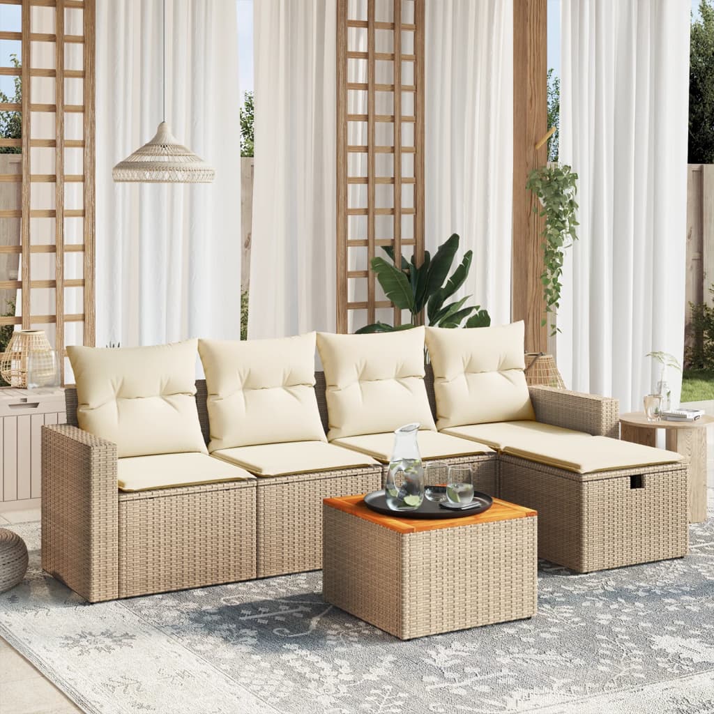 VidaXL 6-delige Loungeset met kussens poly rattan beige