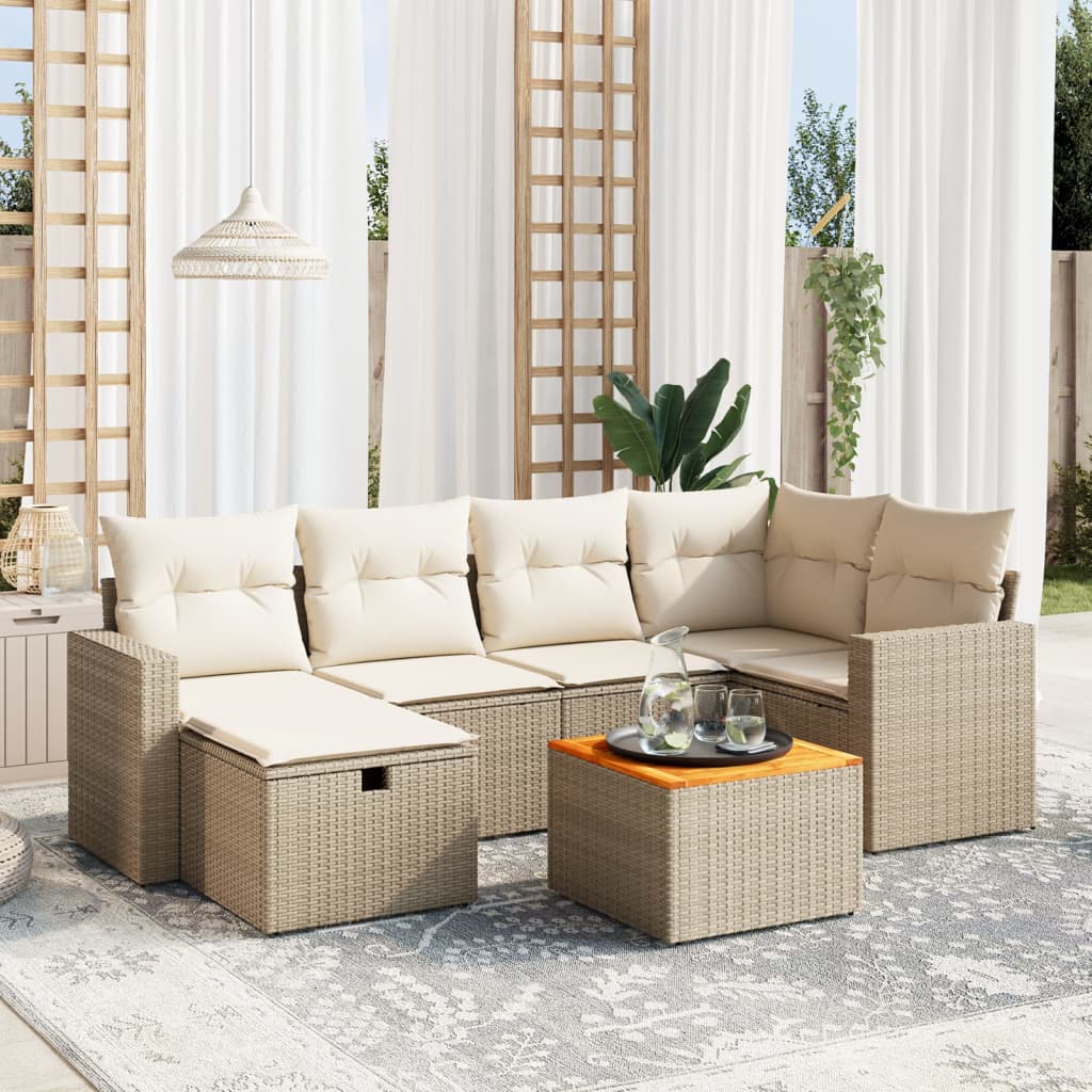 VidaXL 7-delige Loungeset met kussens poly rattan beige