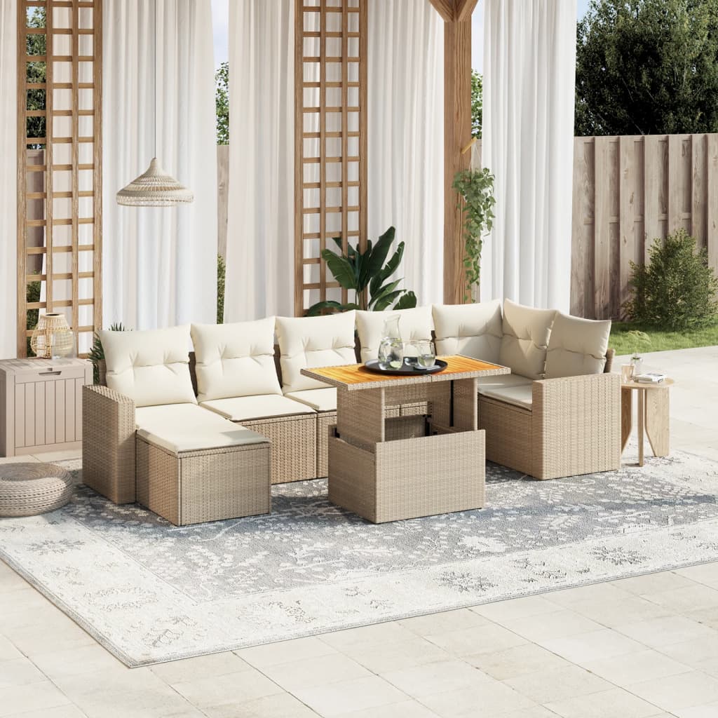 VidaXL 8-delige Loungeset met kussens poly rattan beige