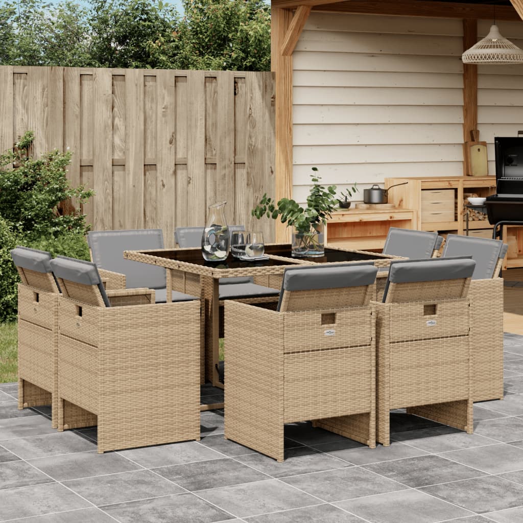 VidaXL 9-delige Tuinset met kussens poly rattan gemengd beige