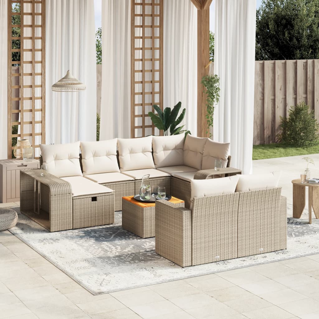 VidaXL 11-delige Tuinset met kussens poly rattan beige