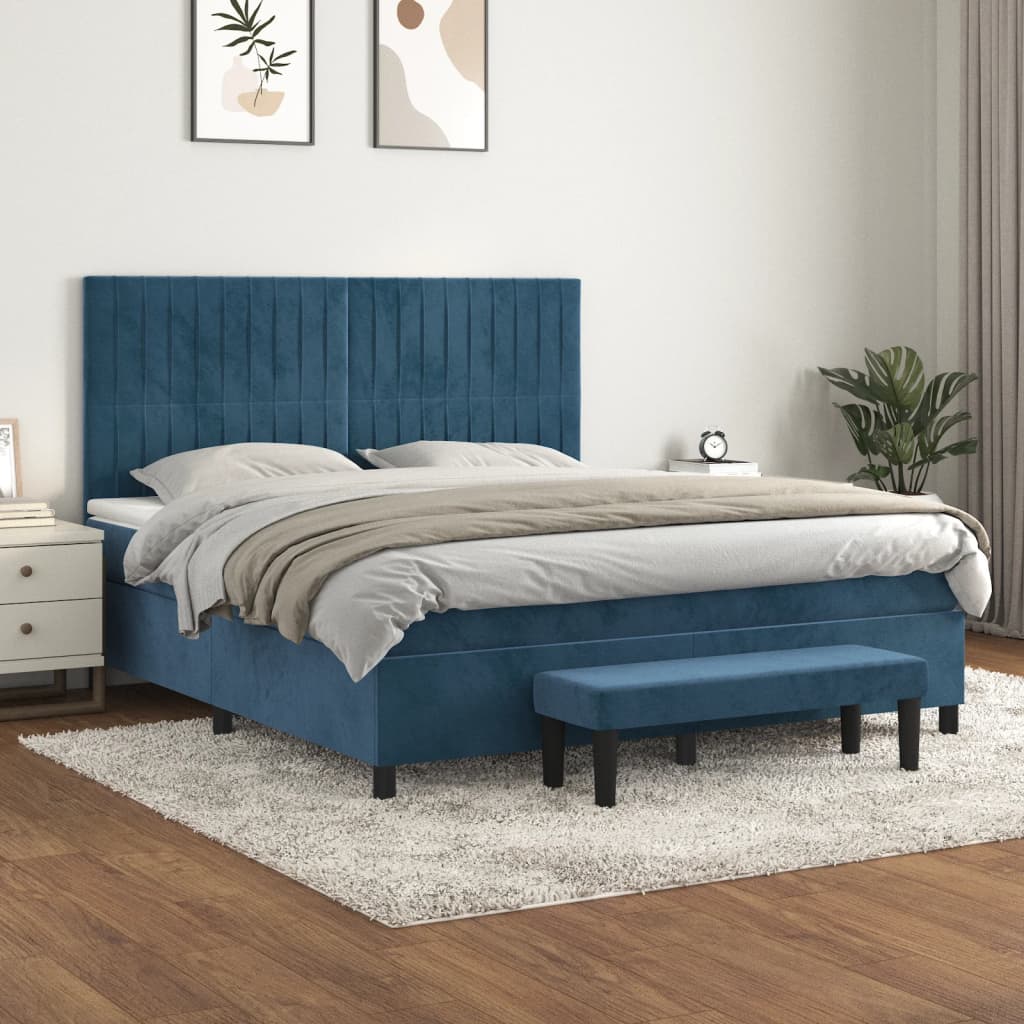 VidaXL Boxspring met matras fluweel donkerblauw 160x200 cm