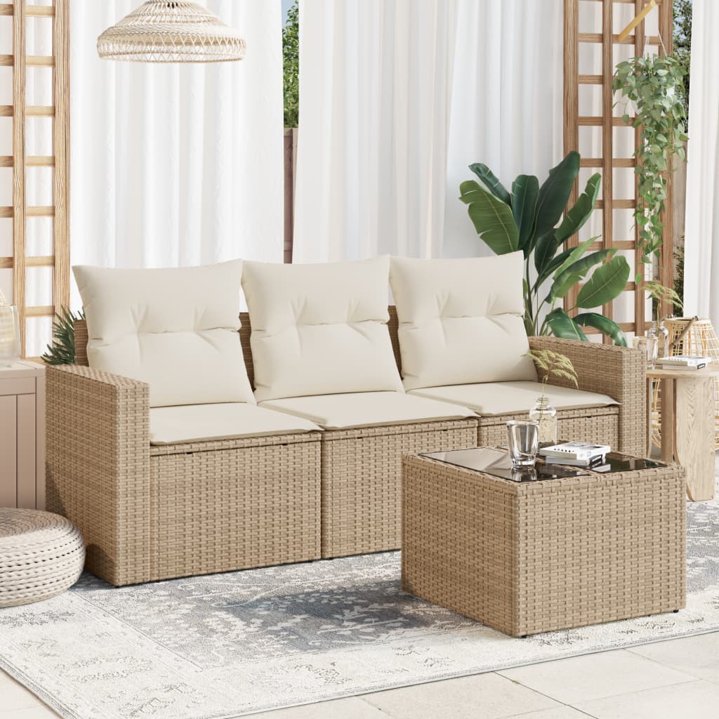 VidaXL 4-delige Loungeset met kussens poly rattan beige