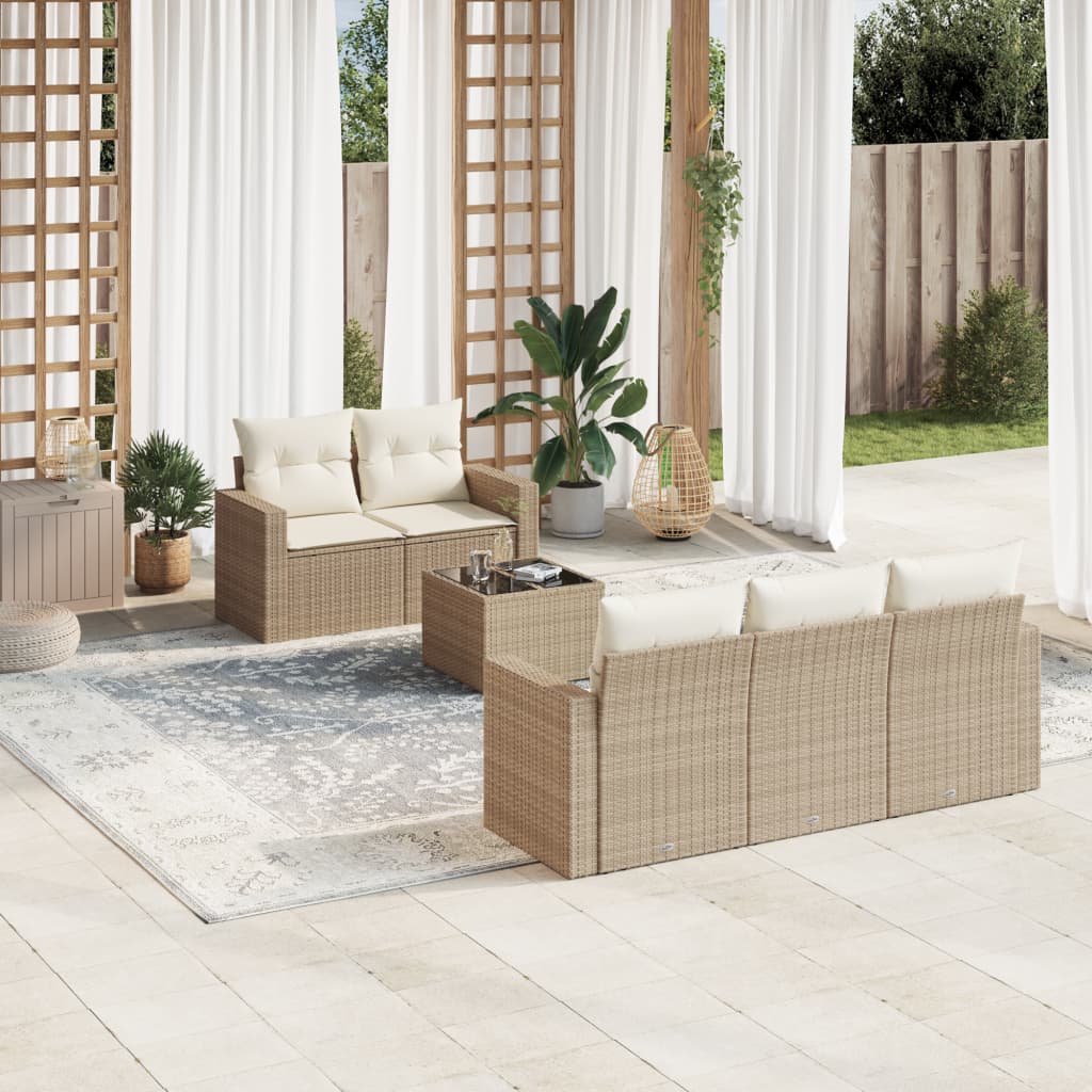 VidaXL 6-delige Loungeset met kussens poly rattan beige