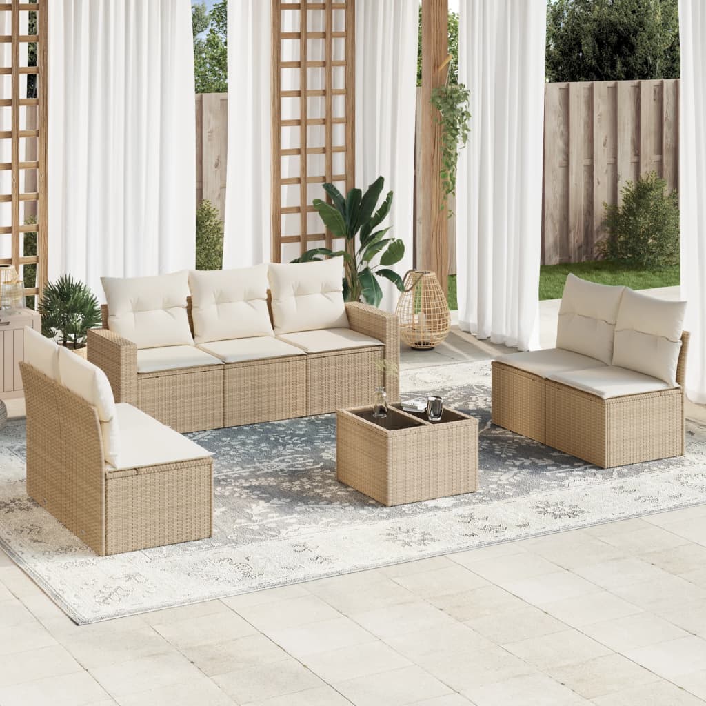 VidaXL 8-delige Loungeset met kussens poly rattan beige