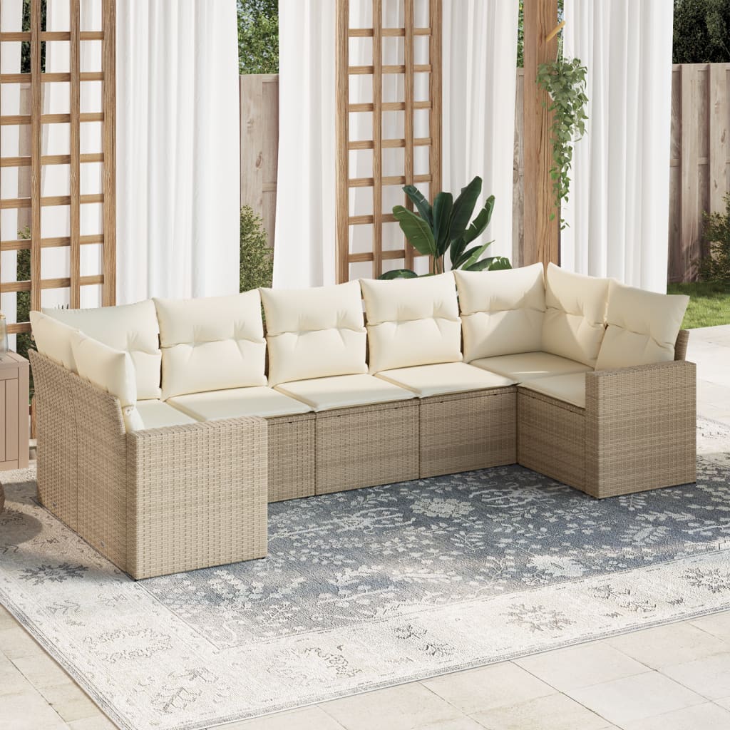 VidaXL 7-delige Loungeset met kussens poly rattan beige