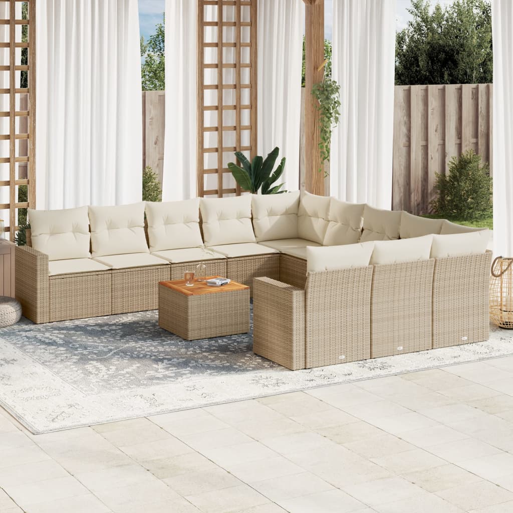 VidaXL 12-delige Loungeset met kussens poly rattan beige