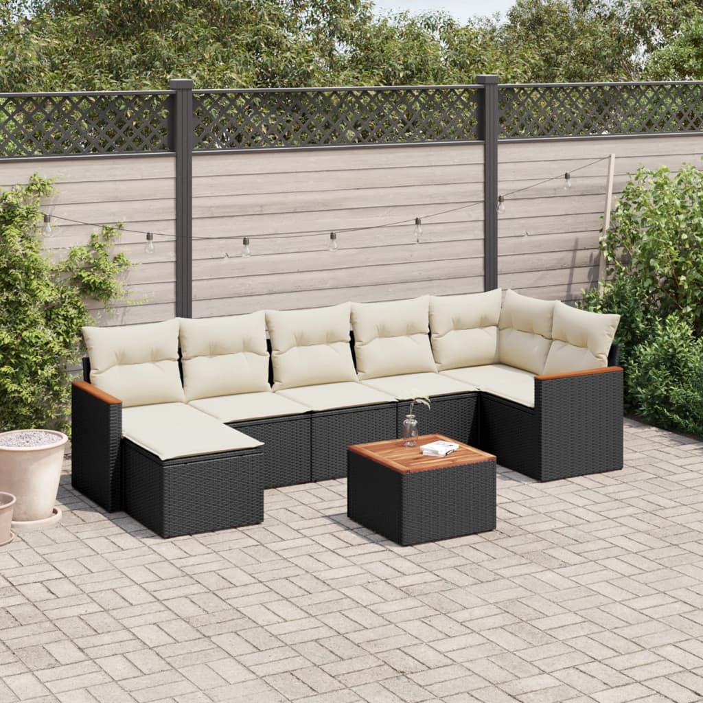 VidaXL 8-delige Loungeset met kussens poly rattan zwart