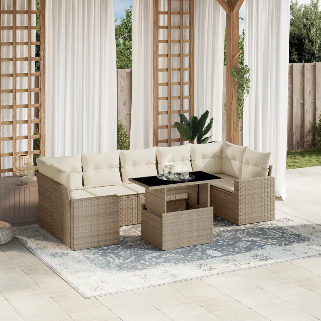 VidaXL 8-delige Loungeset met kussens poly rattan beige