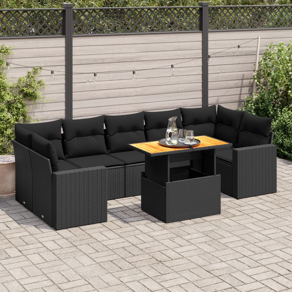 VidaXL 8-delige Loungeset met kussens poly rattan zwart