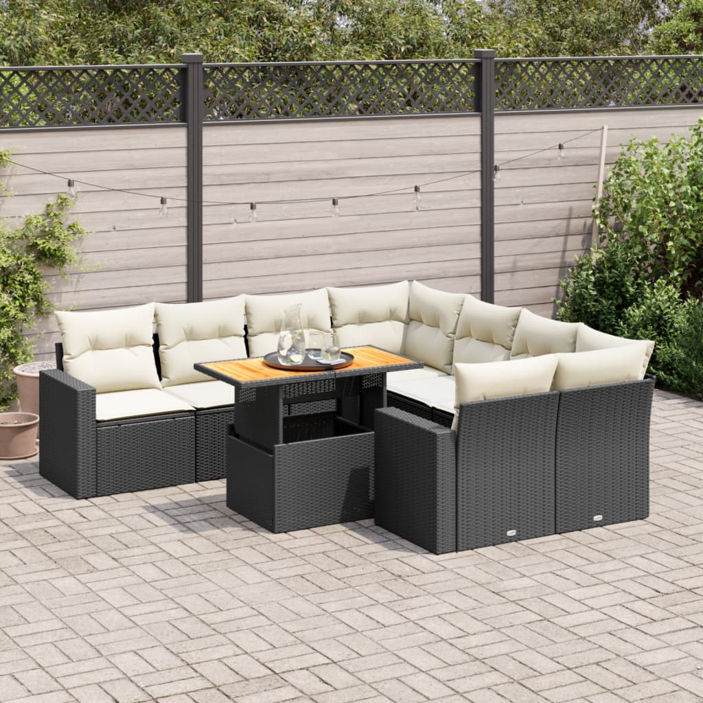 VidaXL 9-delige Loungeset met kussens poly rattan zwart