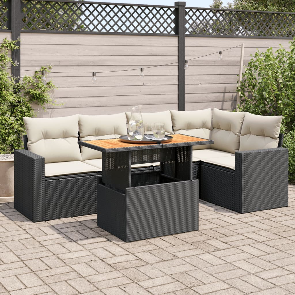 VidaXL 6-delige Loungeset met kussens poly rattan zwart