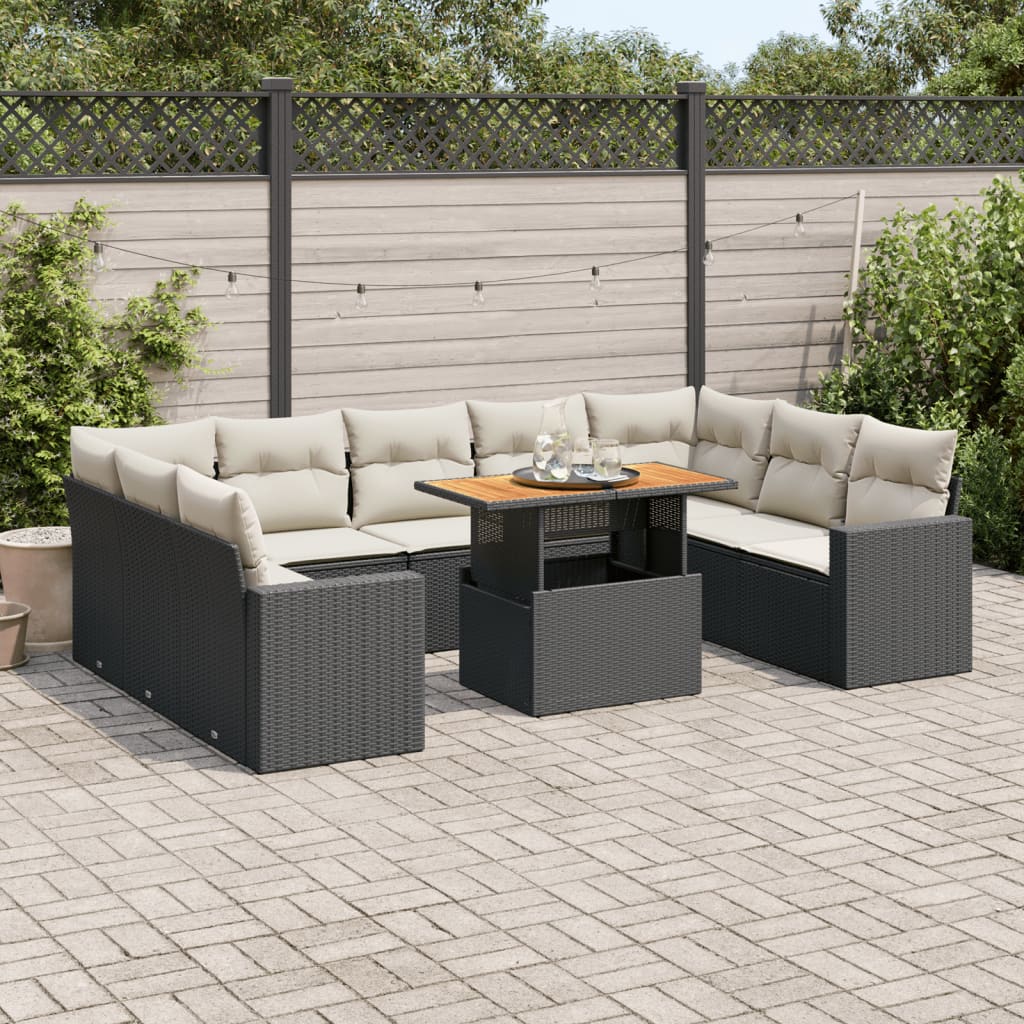 VidaXL 10-delige Loungeset met kussens poly rattan zwart