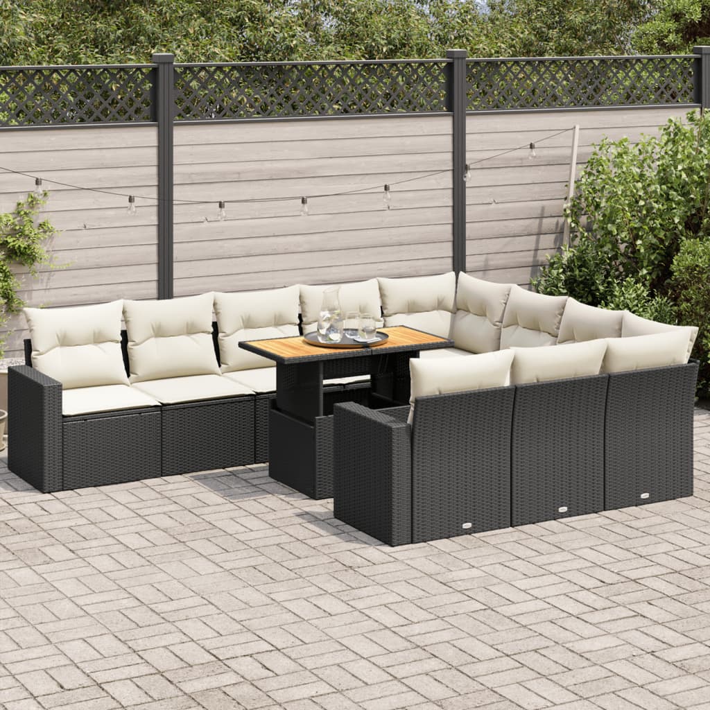 VidaXL 11-delige Loungeset met kussens poly rattan zwart