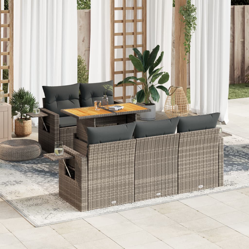 VidaXL 6-delige Loungeset met kussens poly rattan grijs