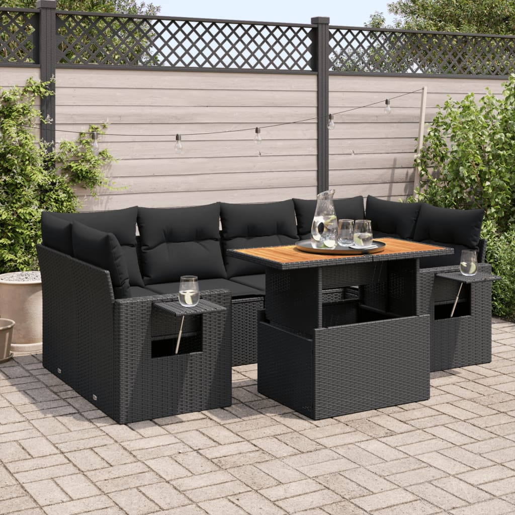 VidaXL 7-delige Loungeset met kussens poly rattan zwart