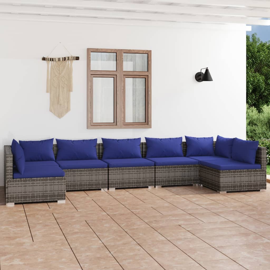 VidaXL 7-delige Loungeset met kussens poly rattan grijs