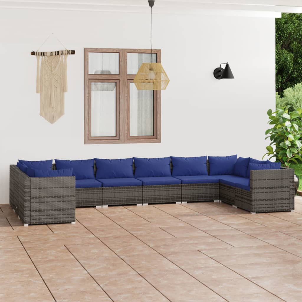 VidaXL 10-delige Loungeset met kussens poly rattan grijs