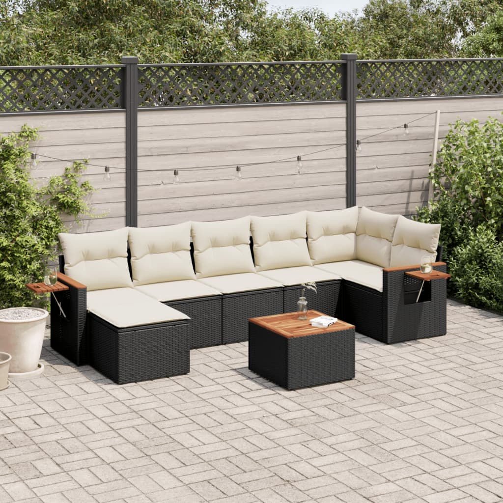 VidaXL 8-delige Loungeset met kussens poly rattan zwart