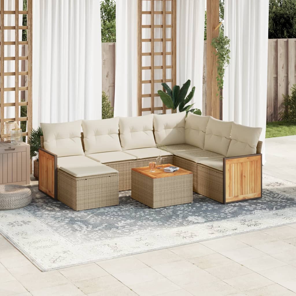 vidaxl 8-delige Loungeset met kussens poly rattan beige