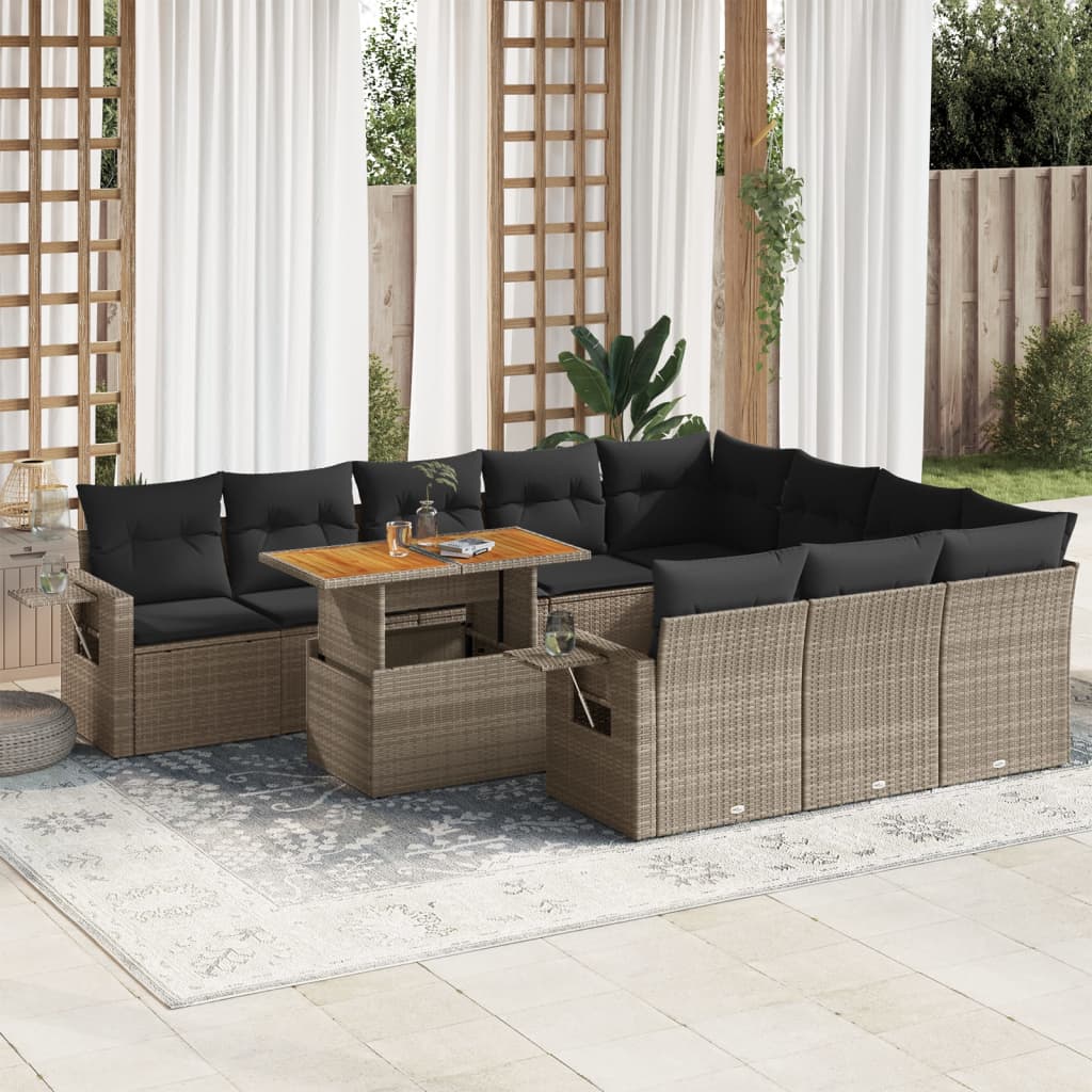 VidaXL 11-delige Loungeset met kussens poly rattan grijs