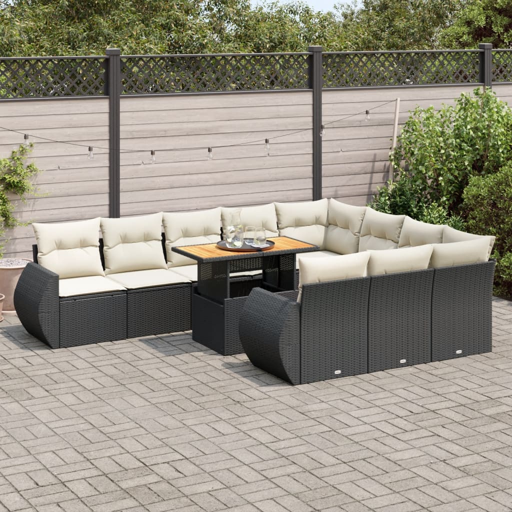 VidaXL 11-delige Loungeset met kussens poly rattan zwart