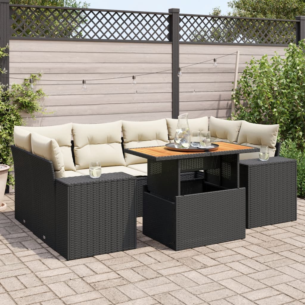 VidaXL 7-delige Loungeset met kussens poly rattan zwart