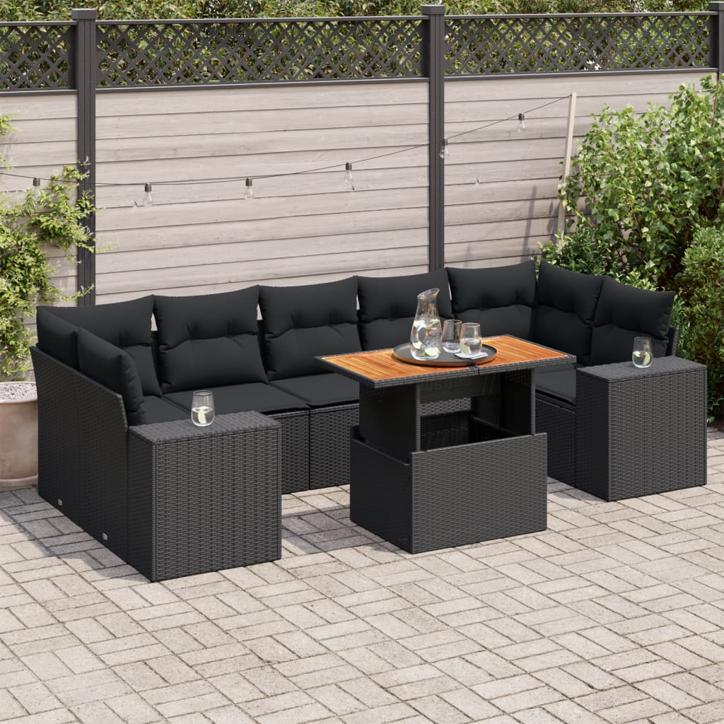 VidaXL 8-delige Loungeset met kussens poly rattan zwart