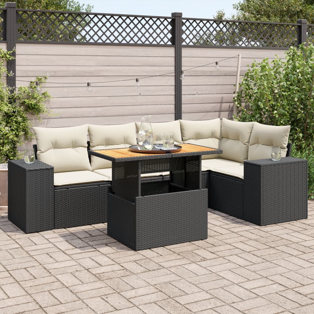 VidaXL 6-delige Loungeset met kussens poly rattan zwart