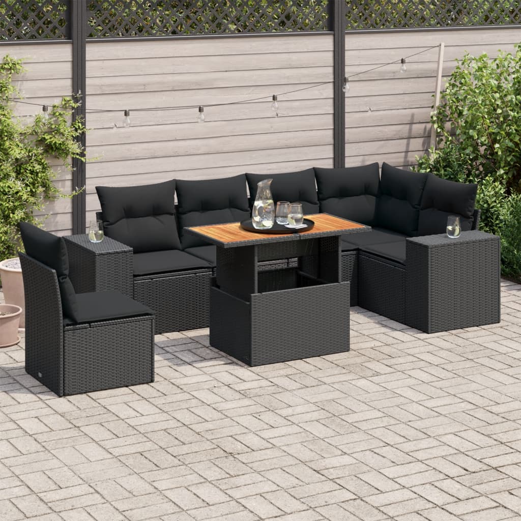 VidaXL 7-delige Loungeset met kussens poly rattan zwart