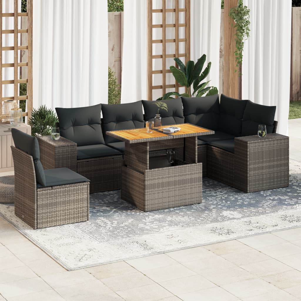 VidaXL 7-delige Loungeset met kussens poly rattan grijs