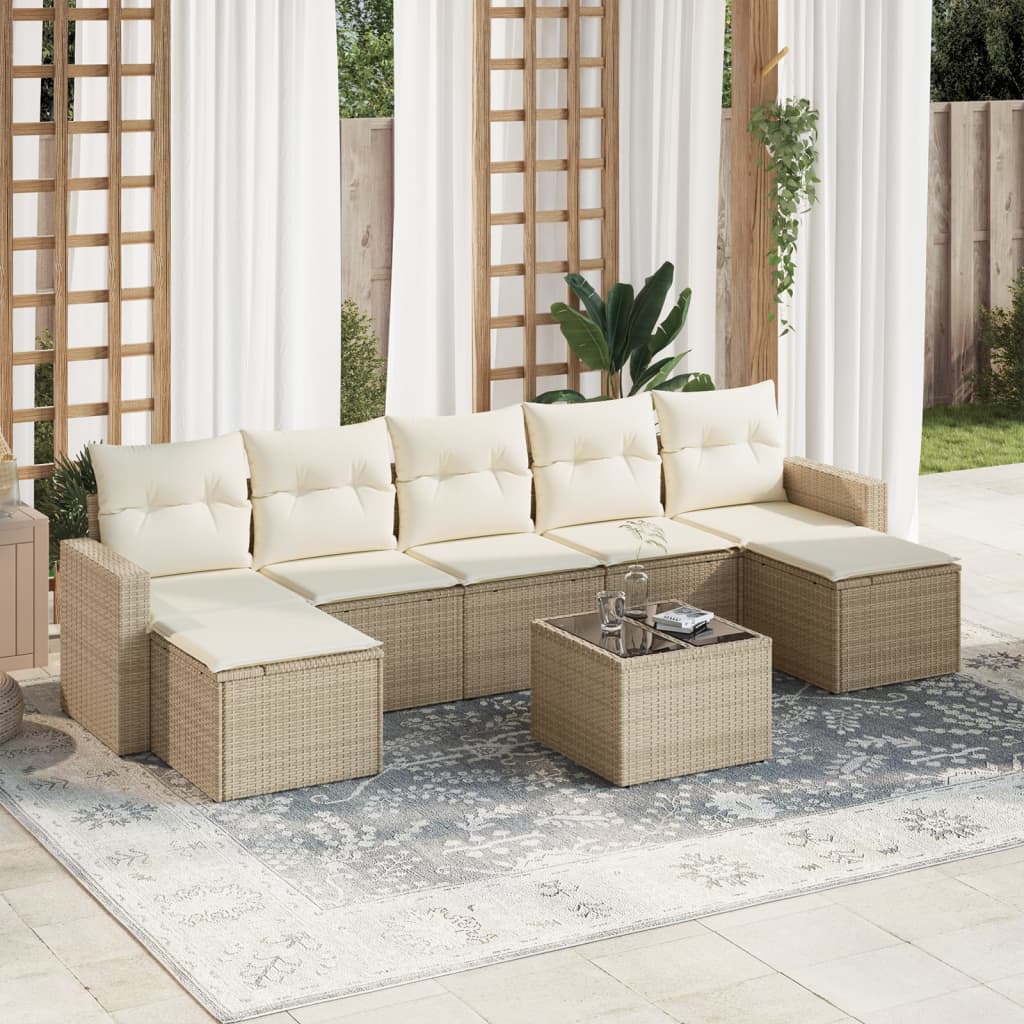 VidaXL 8-delige Loungeset met kussens poly rattan beige