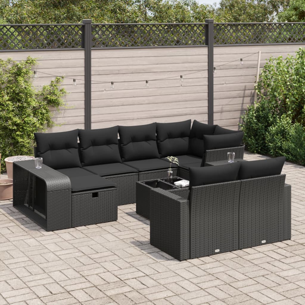 VidaXL 11-delige Loungeset met kussens poly rattan zwart