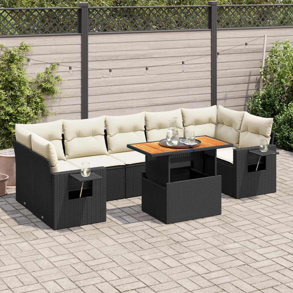 VidaXL 8-delige Loungeset met kussens poly rattan zwart